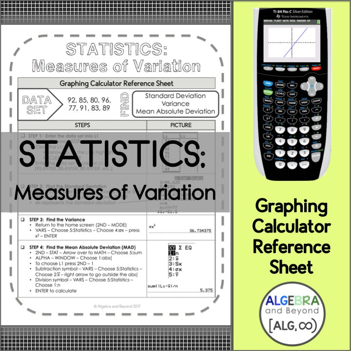 Statistics | Measures of Variation | TI-84 Graphing Calculator Reference Sheet