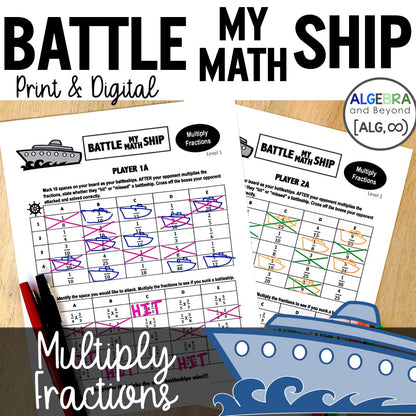 Multiply Fractions - Basic Level | Battle My Math Ship | Print and Digital