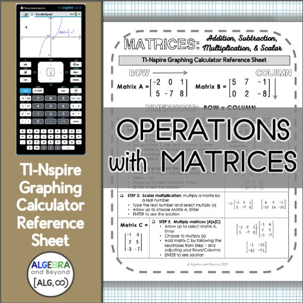 Operations with Matrices | TI-Nspire Calculator Reference Sheet ...