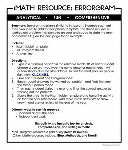 Multi-Step Equations Activity | Errorgram