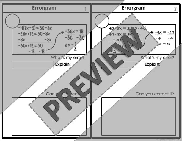 Multi-Step Equations Activity | Errorgram