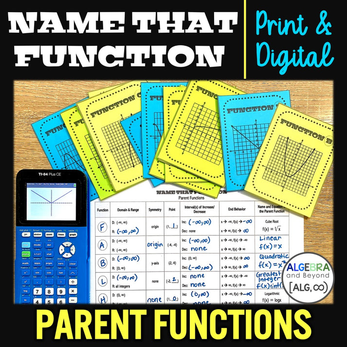Parent Activity Math Parent Functions | Name That Function | Matching Activity | Print and ...