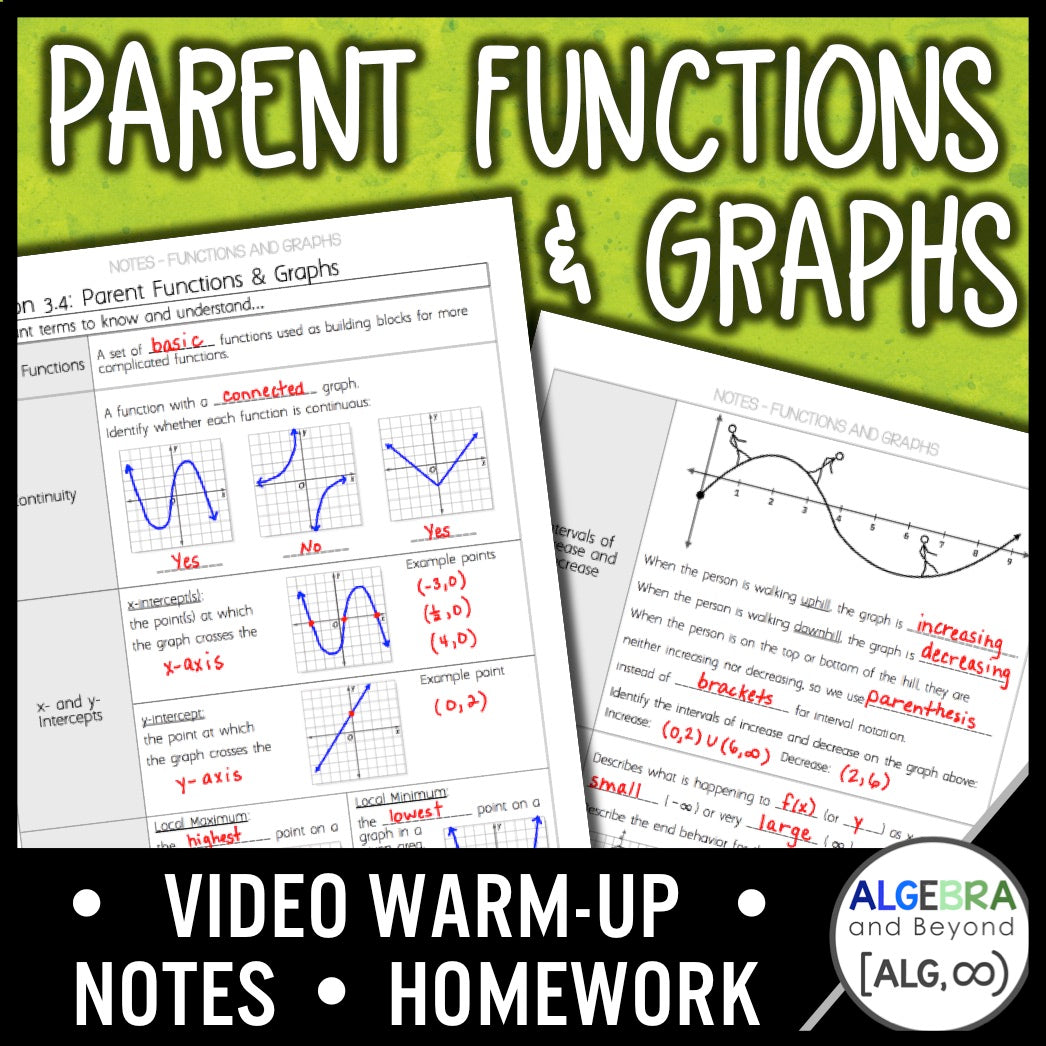 Parent Functions & Graphs Lesson | Warm-Up | Guided Notes | Homework