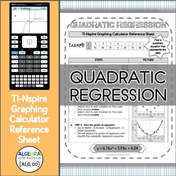 Quadratic Regression | TI-Nspire Calculator Reference Sheets