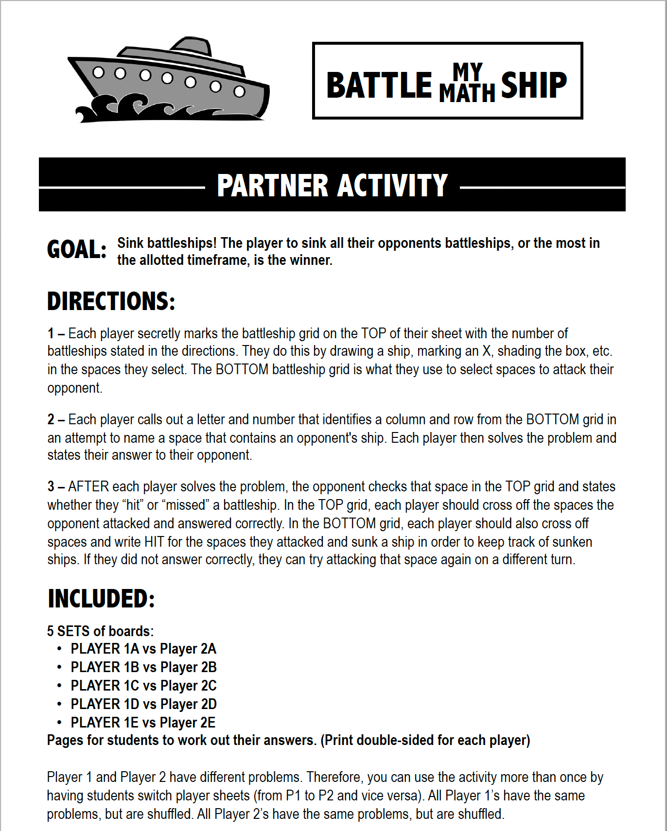 Simplify Fractions Activity | Battle My Math Ship Game | Print and Digital
