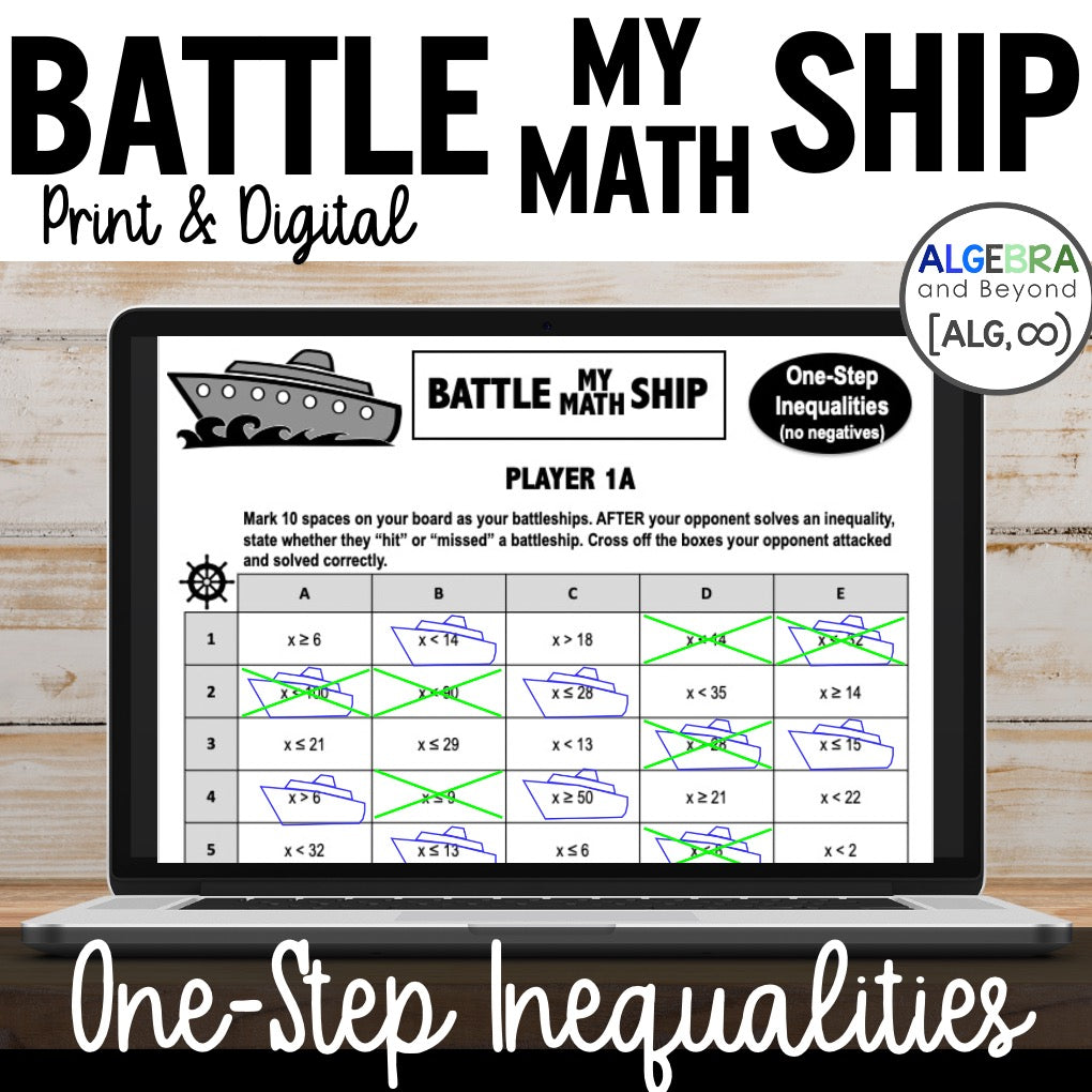 One-Step Inequalities Activity | without Negatives  | Battle My Math Ship Game