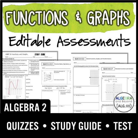 Functions and Graphs Assessments | Quizzes | Study Guide | Test