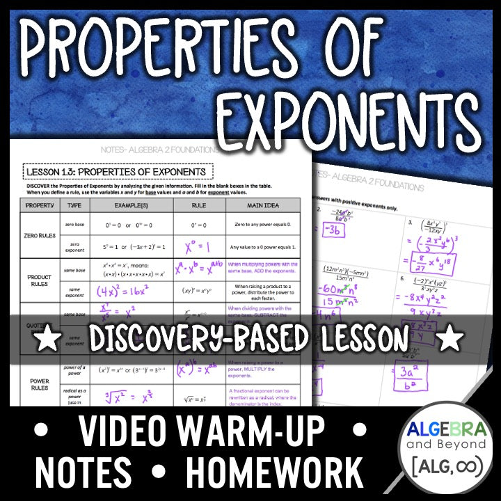 Properties of Exponents Lesson | Warm-Up | Guided Notes | Homework ...