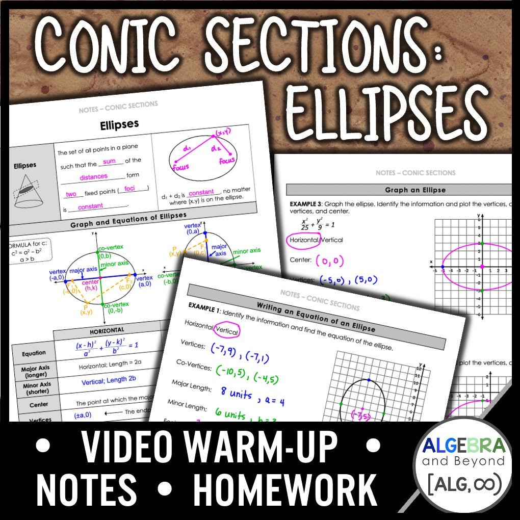 Conic Sections | Ellipses Lesson | Warm-Up | Guided Notes | Homework ...