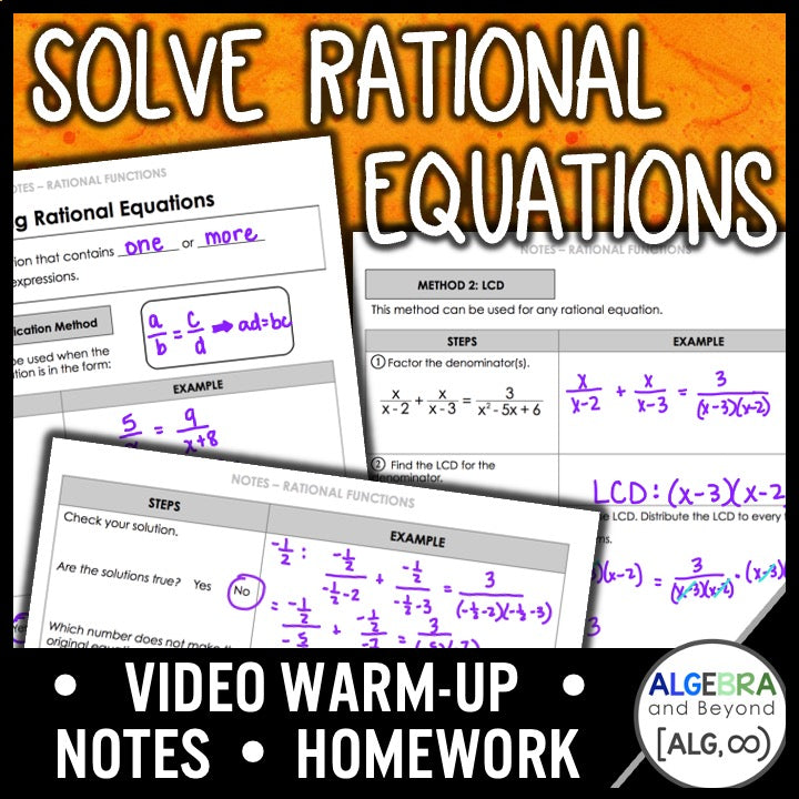 Solving Rational Equations Lesson | Warm-Up | Guided Notes | Homework