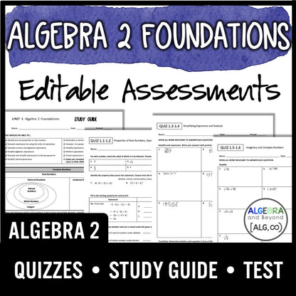 Algebra 2 Foundations Assessments | Quizzes | Study Guide | Test