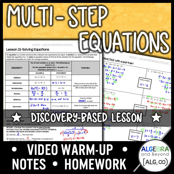 Multi-Step Equations Lesson | Warm-Up | Guided Notes | Homework
