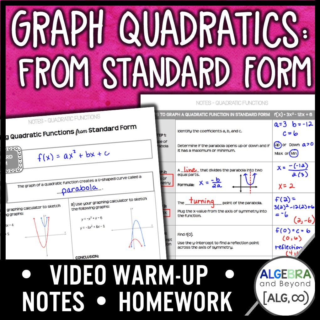 Quadratic Functions: Standard Form Lesson | Warm-Up | Guided Notes | Homework