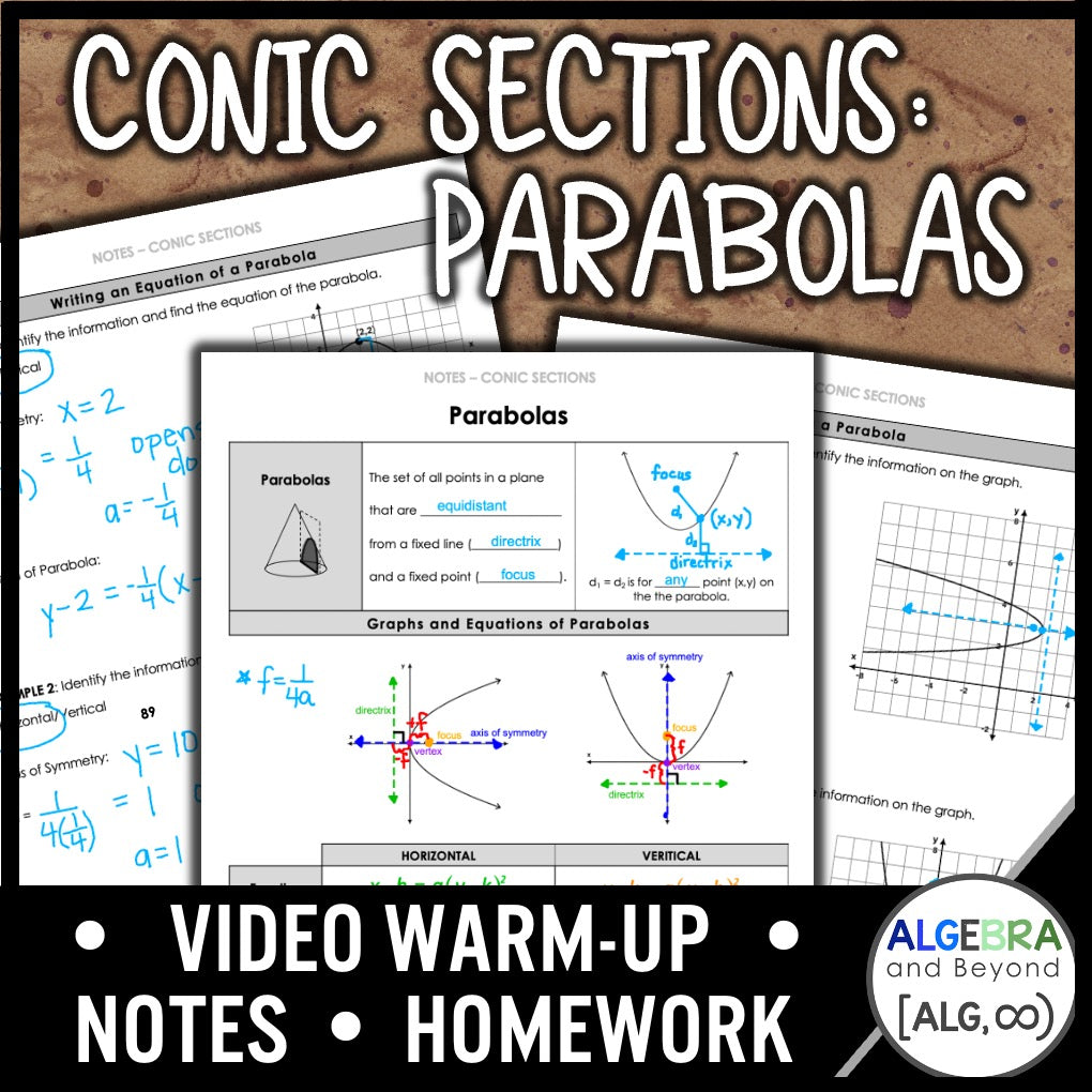 Conic Sections | Parabolas Lesson | Warm-Up | Guided Notes | Homework