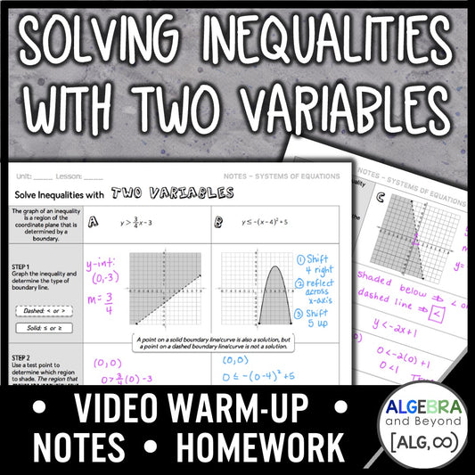 Solving Inequalities with Two Variables Lesson | Warm-Up | Notes | Homework