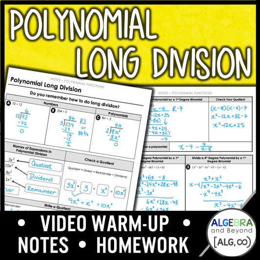 Polynomial Long Division Lesson | Warm-Up | Guided Notes | Homework