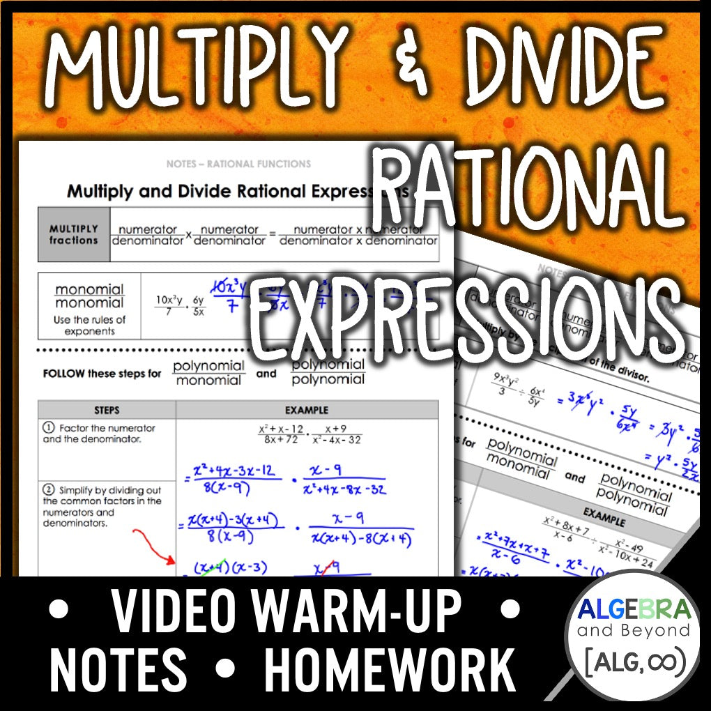 Multiply and Divide Rational Expressions Lesson | Warm-Up | Guided Notes | Homew