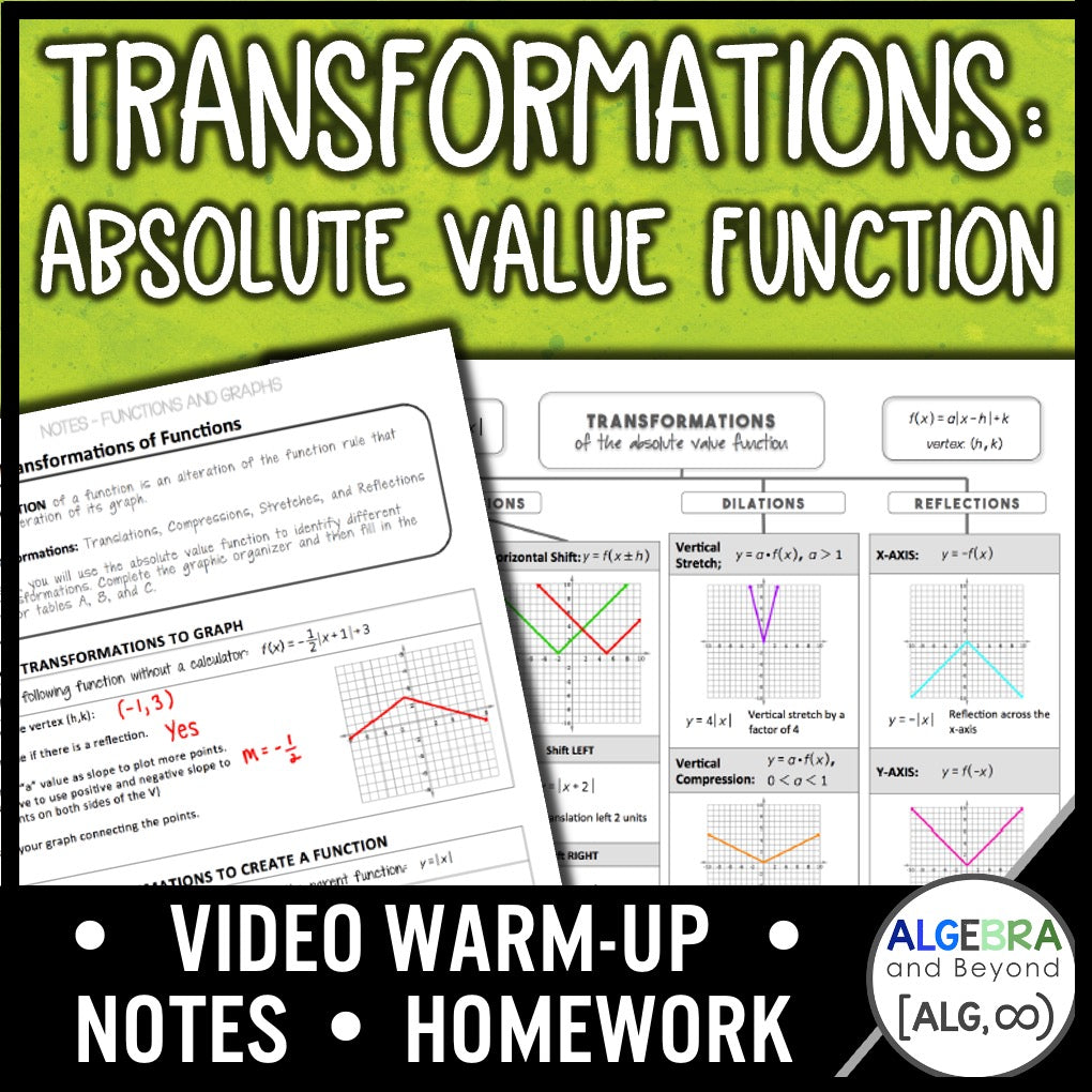 Transformations: Absolute Value Function Lesson | Warm-Up | Notes | Ho ...