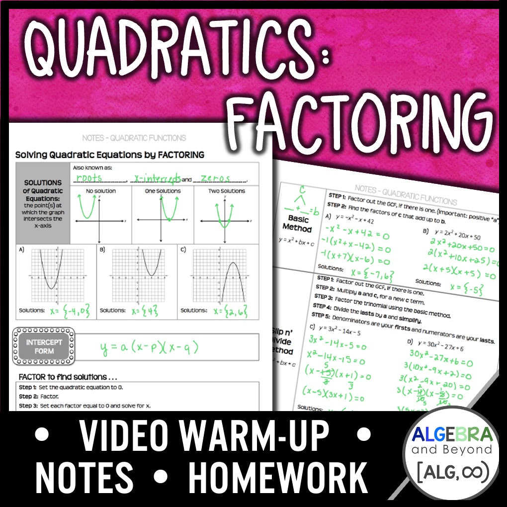 Quadratic Equations: Factoring Lesson | Warm-Up | Guided Notes | Homework