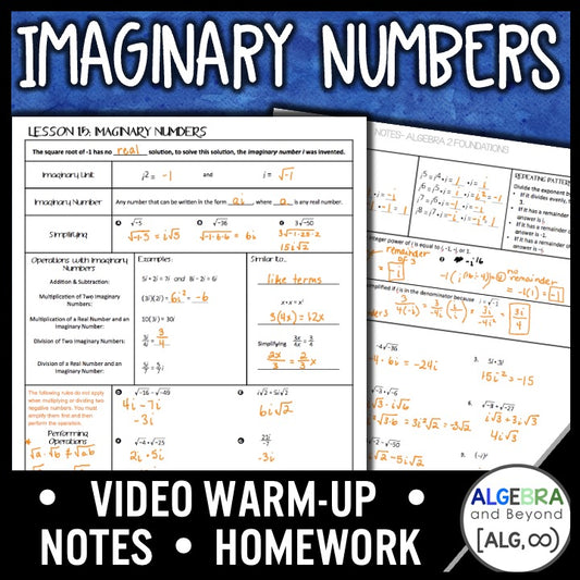 Imaginary Numbers Lesson | Warm-Up | Guided Notes | Homework