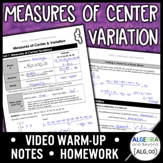 Measures of Center and Variation Lesson | Warm-Up | Notes | Homework