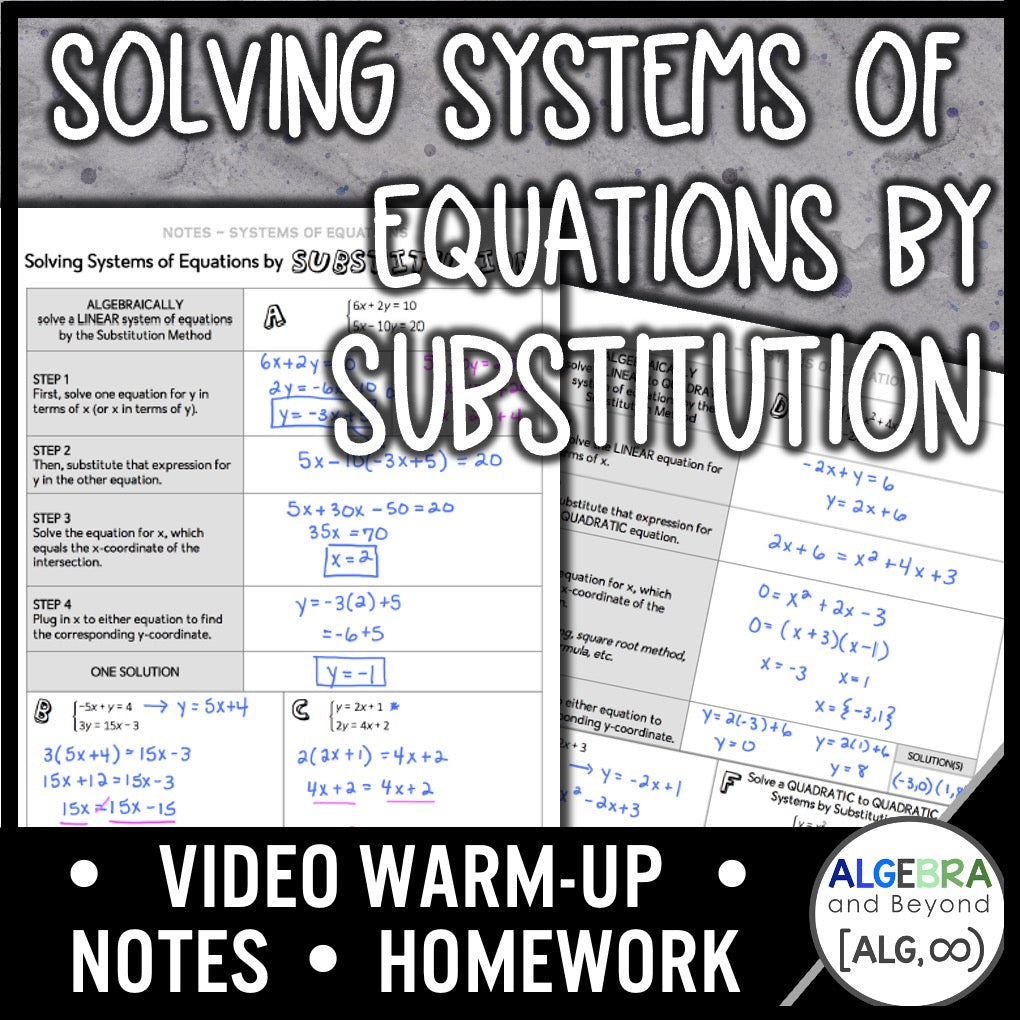 Solving Systems of Equations by Substitution Lesson | Warm-Up | Guided ...