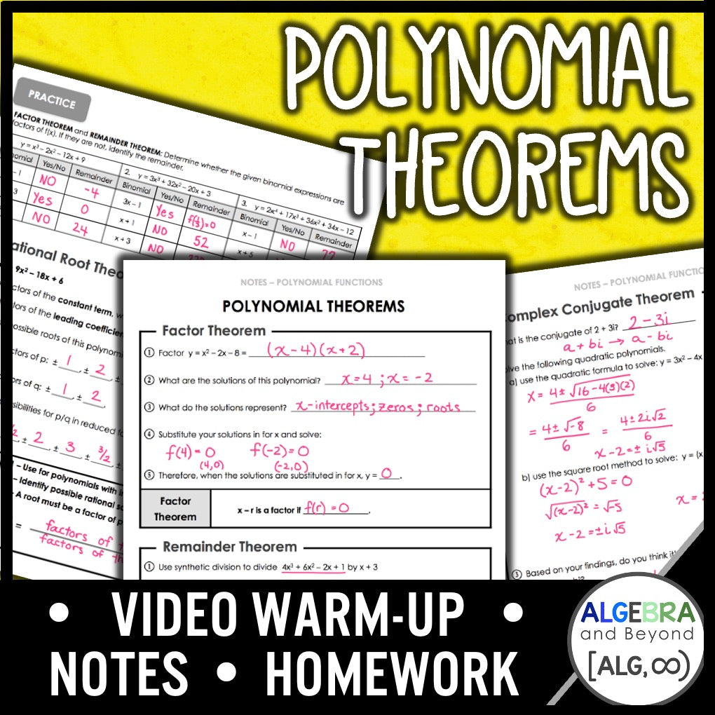 Polynomial Theorems Lesson | Warm-Up | Guided Notes | Homework