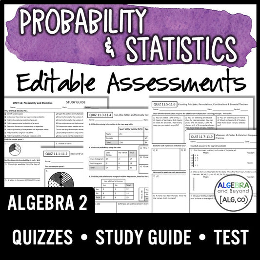 Probability and Statistics Assessments | Quizzes | Study Guide | Test