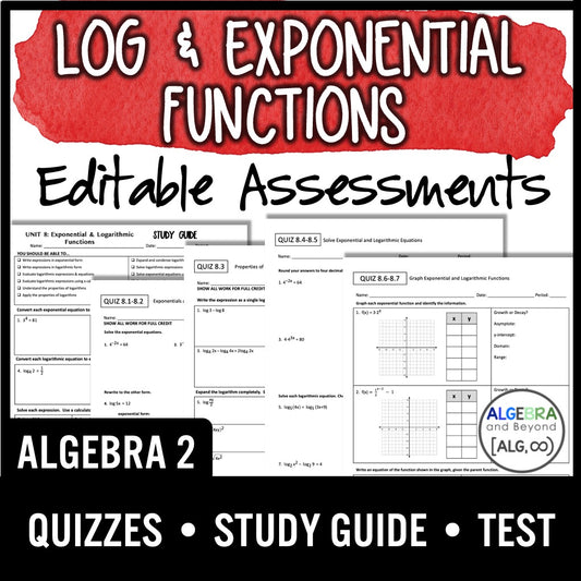 Logarithmic and Exponential Functions Assessments | Quizzes | Study Guide | Test