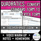 Quadratic Functions: Convert Standard to Vertex Lesson | Warm-Up | Guided Notes