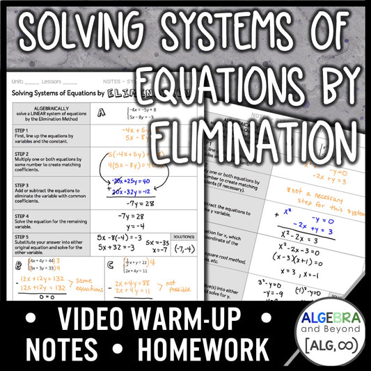Solving Systems of Equations by Elimination Lesson | Warm-Up | Guided Notes