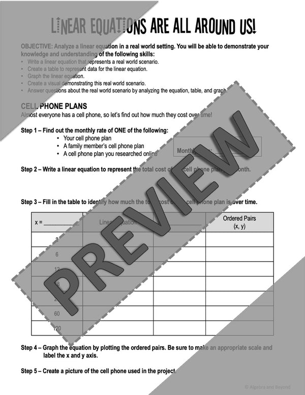 Real World Linear Equations | Project Based Learning | Print and Digit ...