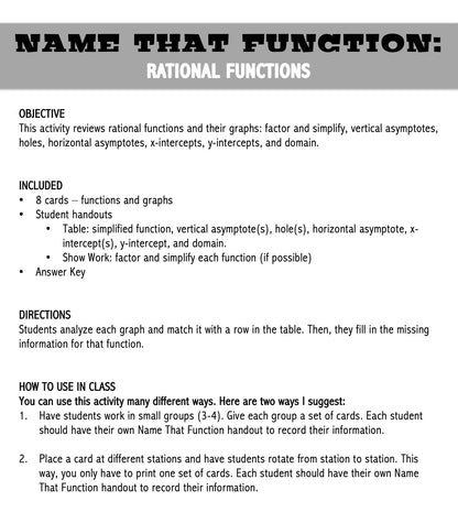 Rational Functions | Name That Function | Matching Activity | Print and Digital