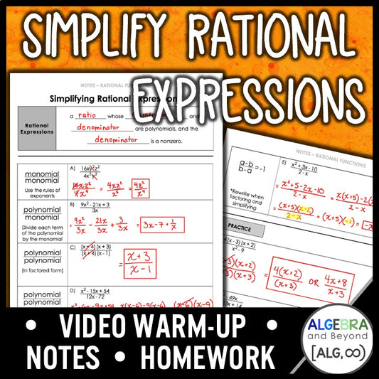 Simplify Rational Expressions Lesson | Warm-Up | Guided Notes | Homework