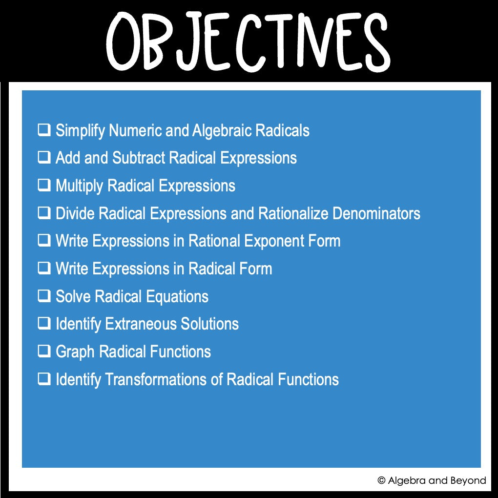 Radical Functions Assessments | Quizzes | Study Guide | Test