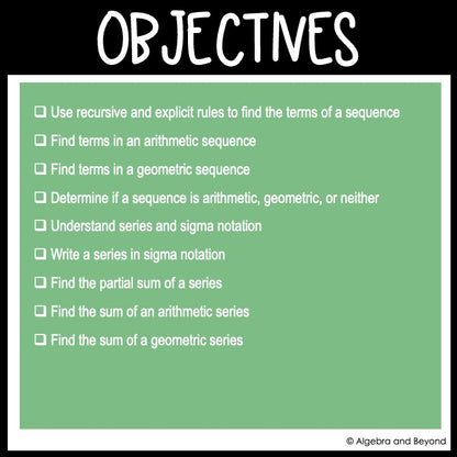 Sequences and Series Assessments | Quizzes | Study Guide | Test