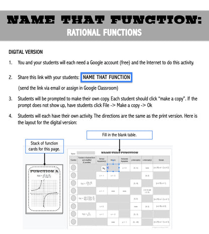 Rational Functions | Name That Function | Matching Activity | Print and Digital
