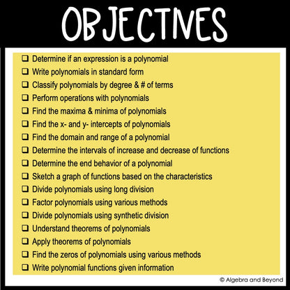 Polynomial Functions Assessments | Quizzes | Study Guide | Test