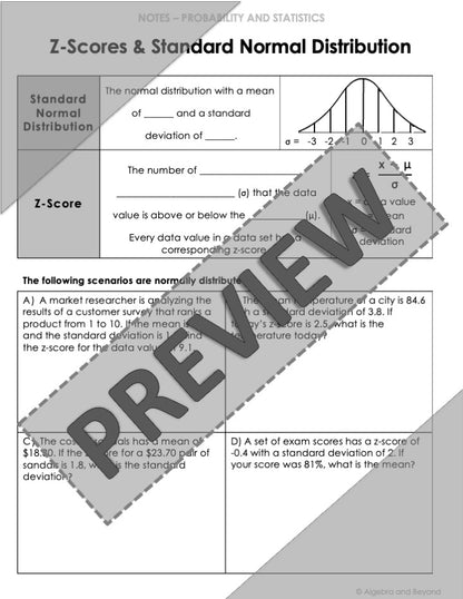 Z-Scores and Standard Normal Distribution Lesson | Warm-Up | Notes | Homework