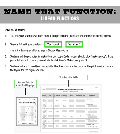 Linear Functions | Name That Function | Matching Activity | Print and Digital