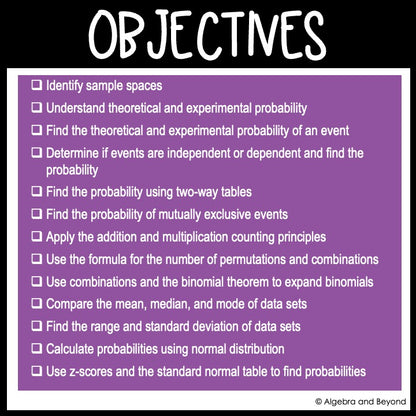 Probability and Statistics Assessments | Quizzes | Study Guide | Test