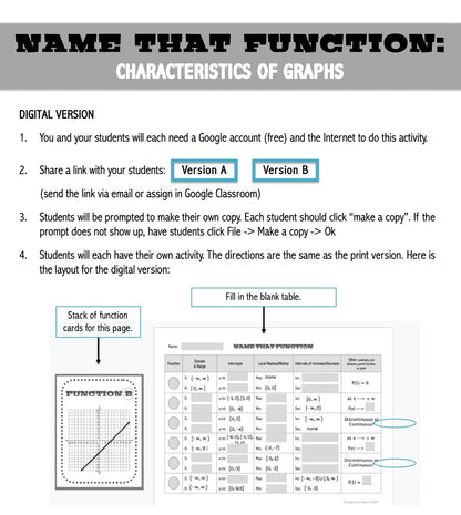 Characteristics of Graphs | Name That Function | Matching Activity | Print and Digital