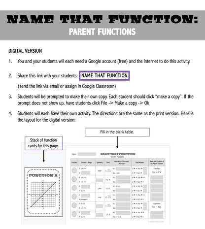 Parent Functions | Name That Function | Matching Activity | Print and Digital