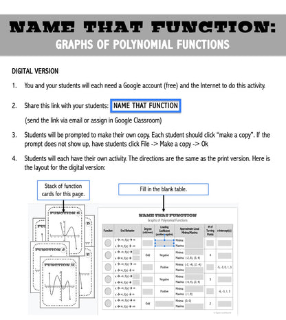 Polynomial Functions | Name That Function | Matching Activity | Print and Digital