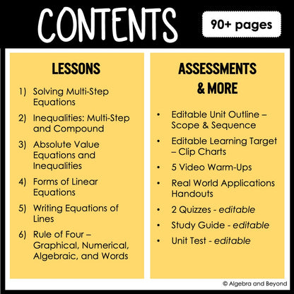 Linear Equations and Representations Unit Bundle | Algebra 2 | Guided Notes | Homework
