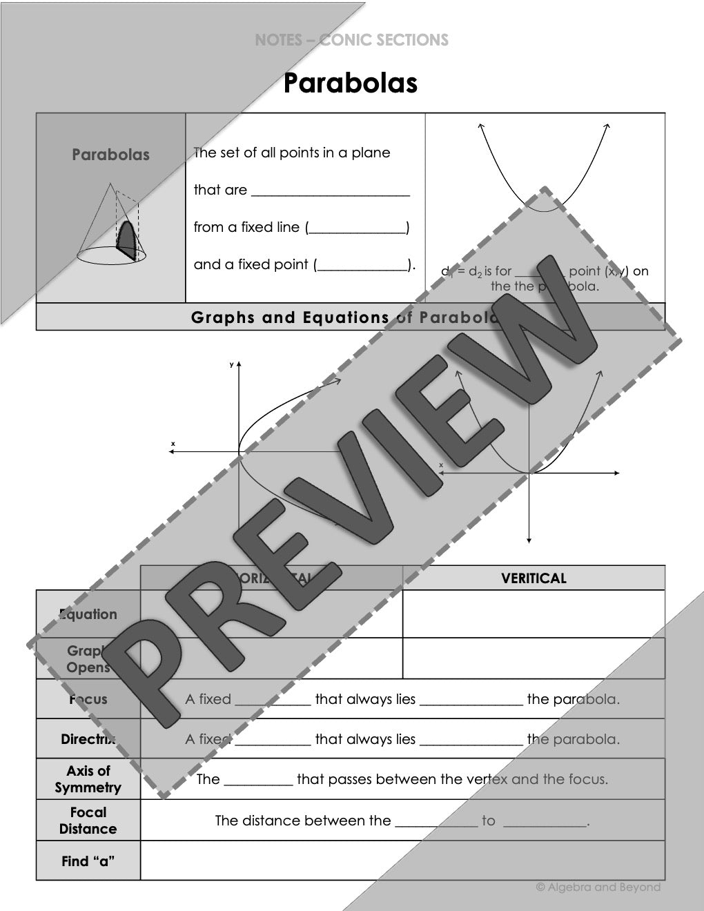 Parabolas Textbook Math Conic Sections | Parabolas Lesson | Warm-Up | Guided Notes | Homework ...