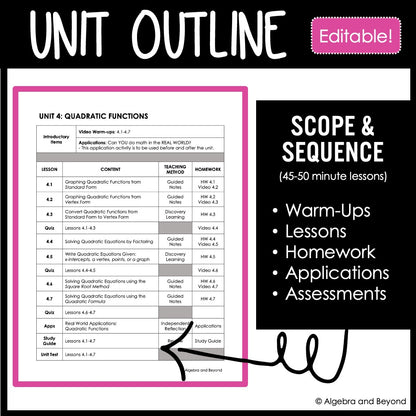 Quadratic Functions Unit Bundle | Algebra 2 | Guided Notes | Homework | Assessments