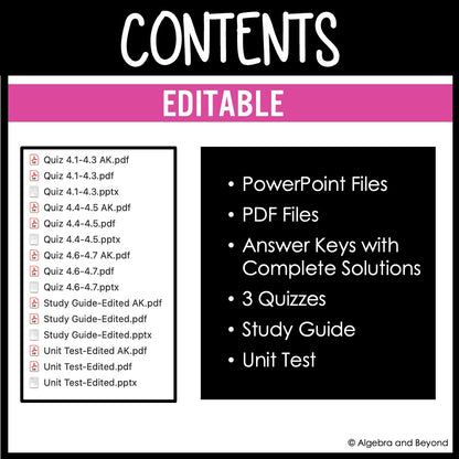 Quadratic Function Assessments | Quizzes | Study Guide | Test