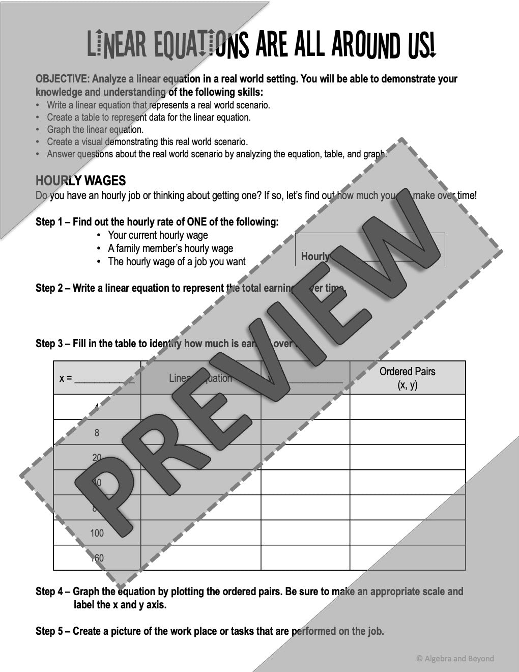 Real World Linear Equations | Project Based Learning | Print And Digit ...