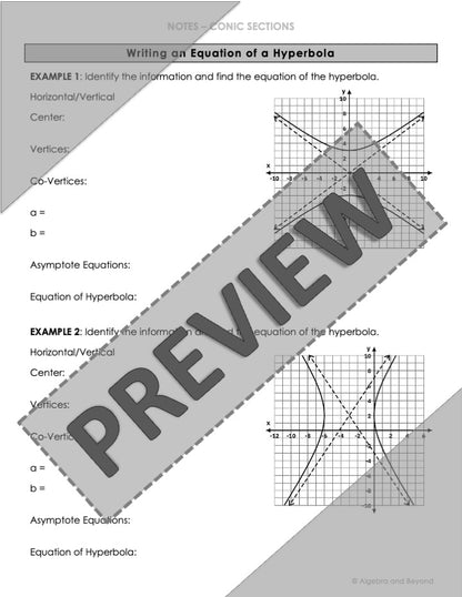 Conic Sections | Hyperbolas Lesson | Video | Guided Notes | Homework